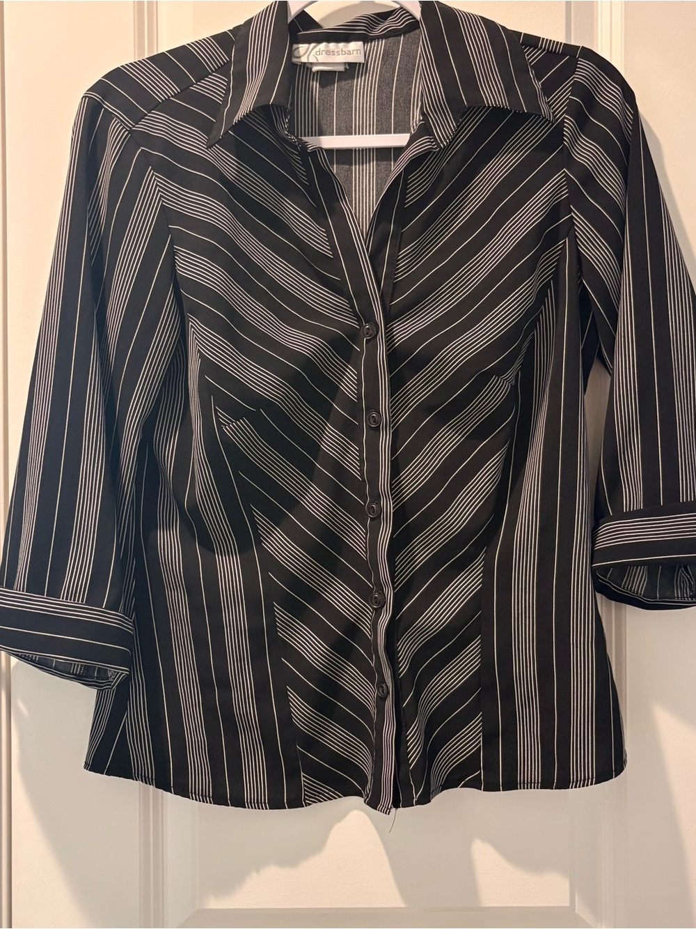 Y2K Black and White Striped Button-Down Blouse Office / Work Wear